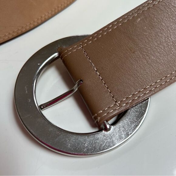 Large Vintage 1990s Chunky Oversized Buckle Genuine Leather Statement Belt